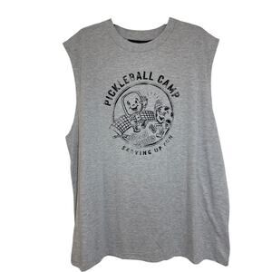 NWT Men's JayWalker Lg Pickle Ball Camp, Serving up Fun, Gray Sleeveless T-shirt